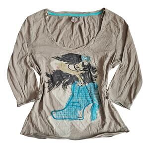 Y2k Euro Top Graphic Eksept Gray 3/4 Sleeve - Size XL